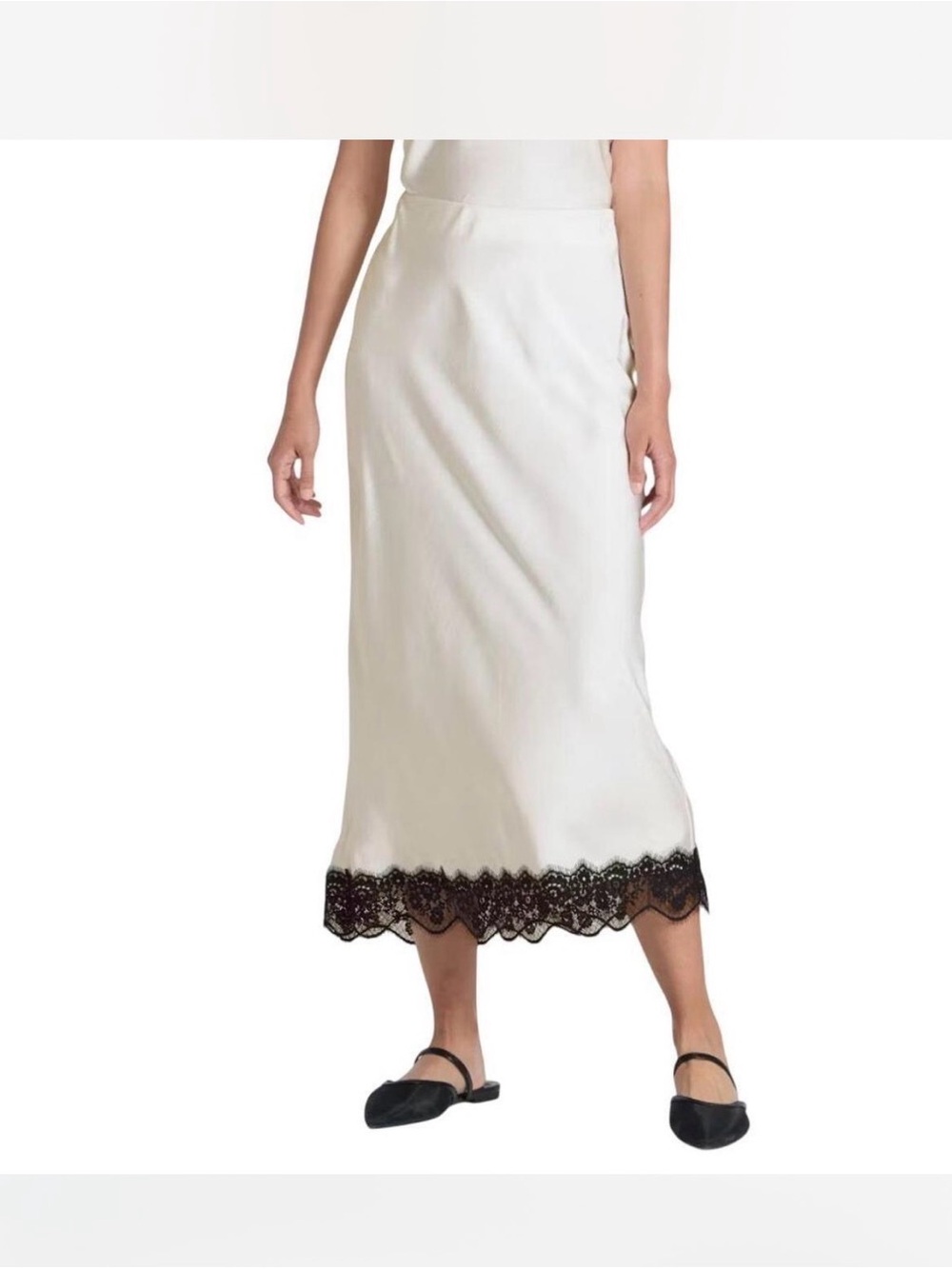 Target off White Midi Slip Skirt with Black Lace Trim- Small